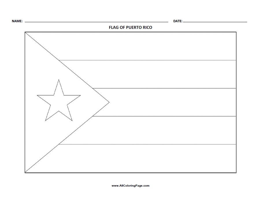 Free Printable Flag of Puerto Rico Coloring Page