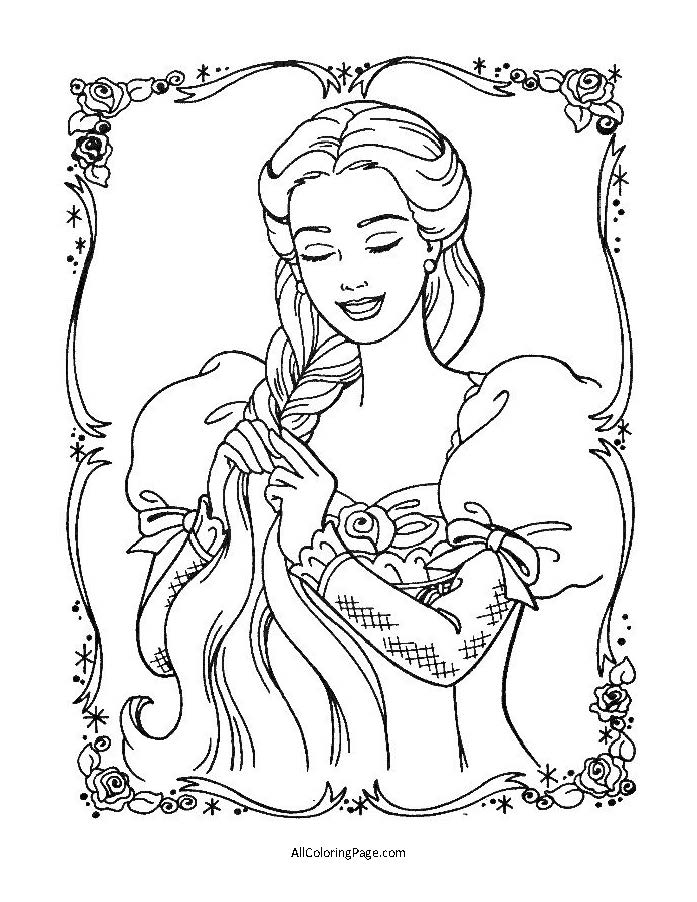 barbie rapunzel hair braid coloring page