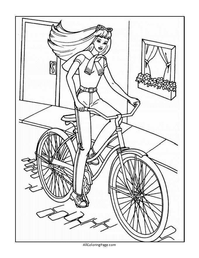 riding bicycle barbie coloring page