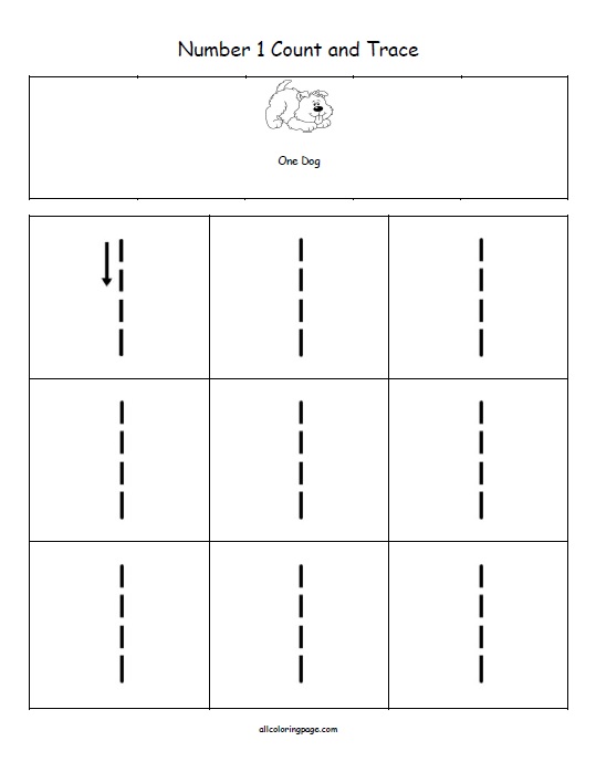 Free Printable Number 1 Count and Trace
