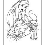 Barbie With Cat Coloring Page